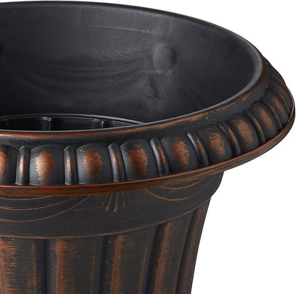 Arcadia Garden Products PL00CP Classic Traditional Plastic Urn Planter, 16" x 18", Brushed Copper