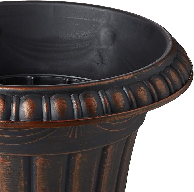 Arcadia Garden Products PL10CP Classic Traditional Plastic Urn Planter Indoor/Outdoor, 15" x 13", Brushed Copper