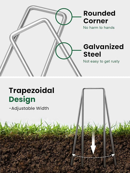 GROWNEER 4 Inch 50 Pack Landscape Staples Heavy Duty 11 Gauge Galvanized Steel Garden Stakes Staples Securing Pegs for Securing Weed Fabric Landscape Fabric Netting Ground Sheets and Fleece