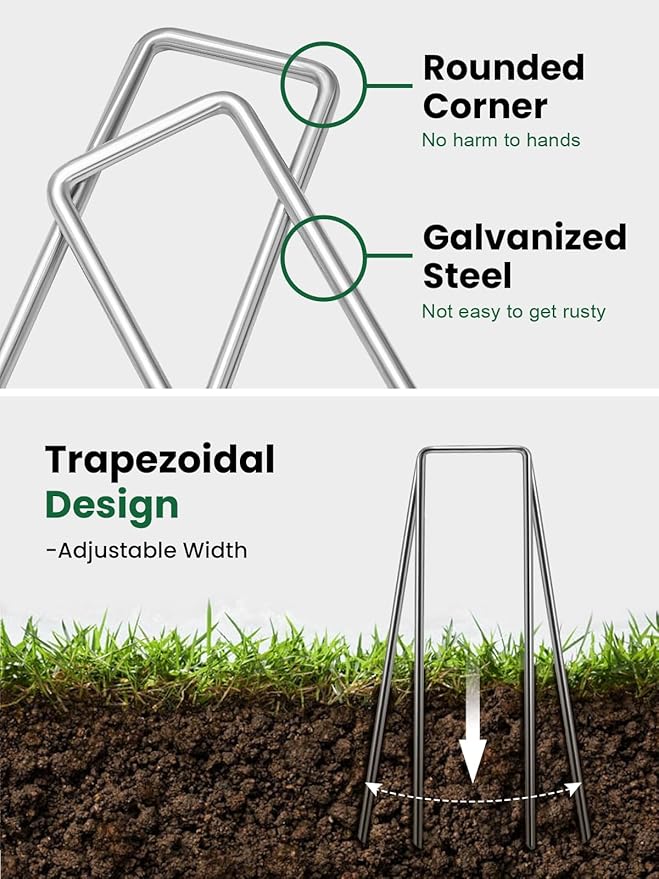 GROWNEER Landscape Staples Anti-Rust, 6 inch 200pcs Garden Staples, Galvanized Tent Stakes SOD Pins Yard Stakes for Securing Weed Fabric Barrier, Ground Cover, Artificial Turf, Dog Fence