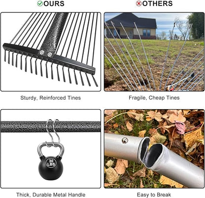 Expandable Rake for Leaves, Garden Leaf Rake for Lawns with 8-17“ Width & 65” Height - Lightweight Metal Yard Rakes for Women & Kids, for Pine Needles, Grass, Dog Poop - Easy Storage for RV & Camping