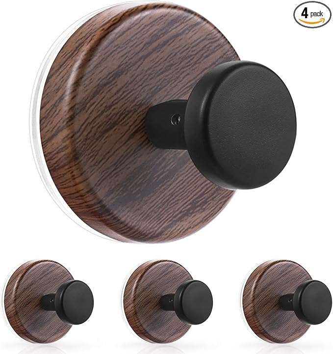 OUTXE Wreath Hanger for Front Door, Heavy Duty Suction Cup Reef Hook for Glass Window/Over Door/Outdoor, Christmas/Thanksgiving/Halloween/July 4th/Easter/Valentine/Fall/Summer/Spring (Walnut, 4-Pack)