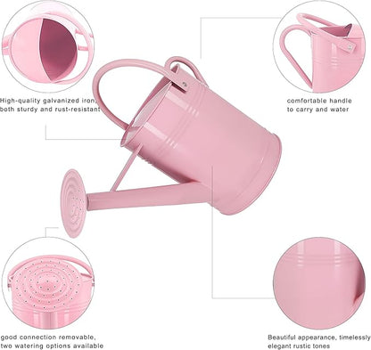 Metal Watering Can for Outdoor Plants, 2 Gallon, Garden Watering Can for Flower, Houseplants (Pink)