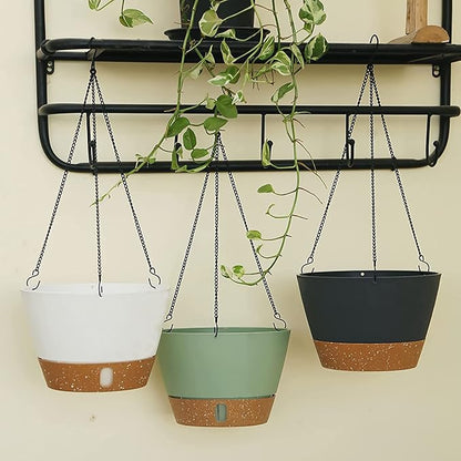 ZMTECH 8 Inch Hanging Planters for Indoor Plants, Hanging Baskets for Plants Outdoor with Visible Water Level, Hanging Flower Pots with Drainage Holes & Removable Tray(2 Pack, White)