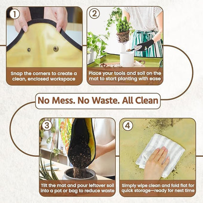 LASZOLA 45 pcs Repotting Set with Potting Mat Tiny Tools for Indoor Plants Succulents, Gardening Bag Kit with Waterproof Tray and Mini Tools, Ideal for Soil Replacement Seedling Transplanting, Yellow