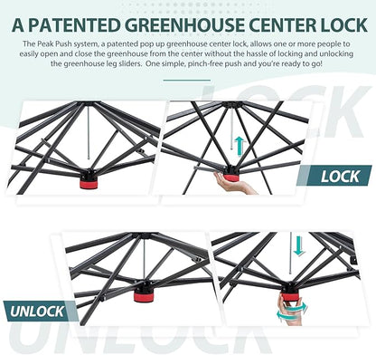 EAGLE PEAK 8x8 Portable Walk in Greenhouse with Polyester Reinforced Corners, Heavy Duty Instant Pop Up Indoor Outdoor Green House, Front Roll Up Zipper Entry Door and Mesh Windows, Green/White