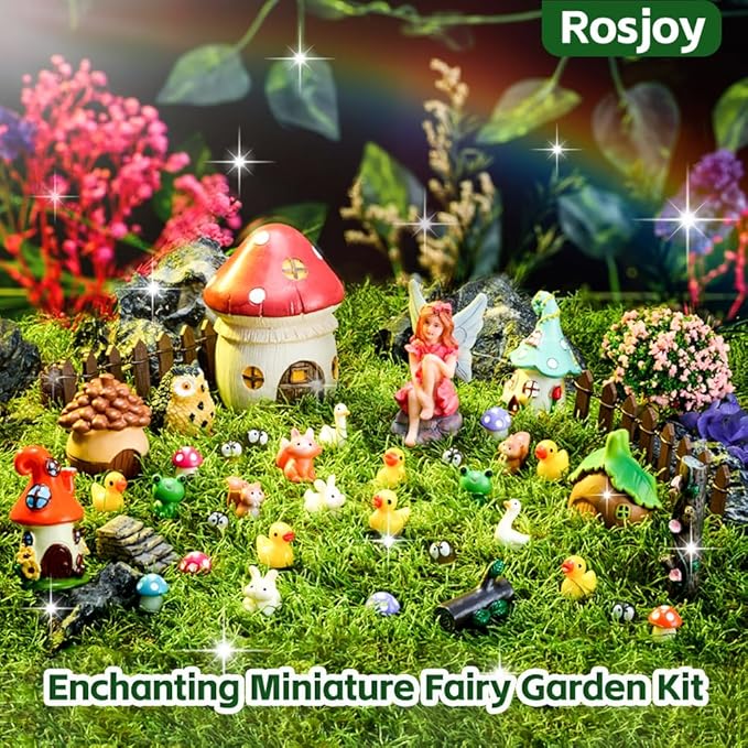 40Pcs Outdoor Miniature Fairy Garden Accessories Kit with Fairy House & Mini Resin Animals - Miniature Garden Decor Gifts for DIY Micro-Enthusiasts