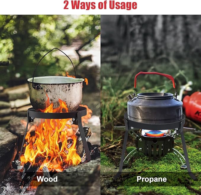 Cooking Tripod for Campfire, 9.8Inch Durable Steel Campfire Tripod for Cooking for Dutch Oven Outdoor Cooking, Foldable Fire Pit Stand with Black Heat Resistant Coating