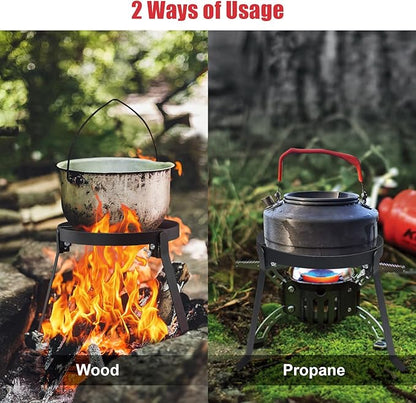 Cooking Tripod for Campfire, 9.8Inch Durable Steel Campfire Tripod for Cooking for Dutch Oven Outdoor Cooking, Foldable Fire Pit Stand with Black Heat Resistant Coating