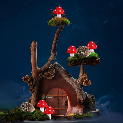 8 Pcs Fairy Wild Garden Accessories Mini Hedgehogs and Mushroom Statue Micro Landscape Plant Pots Bonsai Craft Decor Miniature Mushroom Figurines Hedgehogs Outdoor Mushroom Figurine for Garden