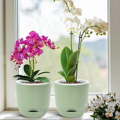 QCQHDU 2 Pack 5.7 Inch Orchid Pots with Holes for Repotting, Double-Layer and Self Watering Orchid Pot with Good Air Circulation