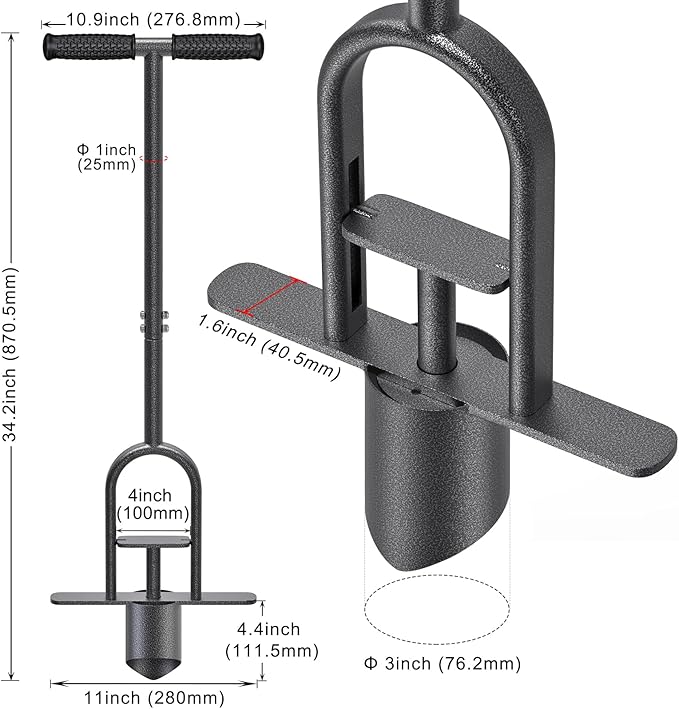Garden Grass Plugger Tool with Long Handle Sod Turf Plugger Steel Bulb Planter with Soft Rubber Grip Plants Transplanter Tool for Digging Holes, Repair of Turf, Transplant Seedling