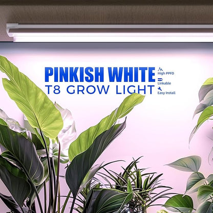 Barrina 4FT T8 Plant Grow Light, 252W(6 x 42W, 1400W Equivalent), Full Spectrum, LED Growing Lamp Fixture for Indoor Plant Growing, with ON/Off Switch & V-Shaped Reflector, Pinkish White, 6-Pack