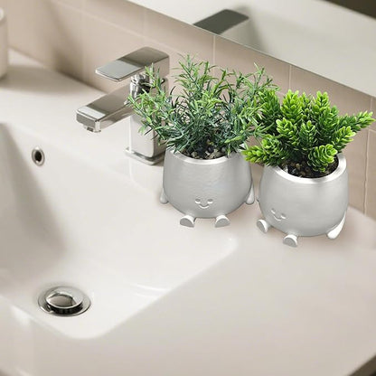 White Planters with Artificial Plants Set - 2Pack Smiley Face Plants Pot with Fake Plant, Faux Succulent Plant Pots for Bathroom/Kitchen/Sill/Office Home Decor, Gifts for Mom/Women
