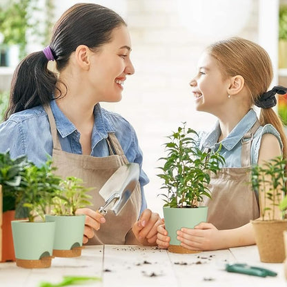 7/6.5/6/5.5/5/4 inch Self Watering Pots for Indoor Outdoor Plants, 6 Pack Plastic Flower Planters with Drainage Holes and Removable Saucers, Plant Pots with Wicking Rope, Green Brown