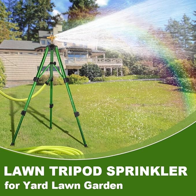 THUNDERBAY Impact Sprinkler on Tripod Base, Heavy-Duty sprinklers Provide 360-degree Spray Coverage Large Yard Garden Lawn Areas, 3/4 Inch Connector Extension Legs Flip Locks with Brass Head, 1 Pack