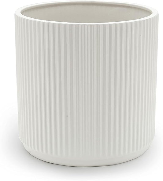 Amazon Basics Fluted Ceramic Round Planter, 10 in, White