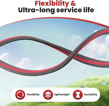 50ft Non-Expanding Garden Hose with 8-Layer Latex Core, Lightweight & Kink-Free, Flexible Heavy Duty Water Hose for Lawn, Yard, Car Washing (3/4" Solid Brass Fittings, Crush-Resistant)