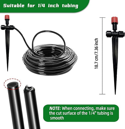 20PCS Push-to-Fit Drip Irrigation Emitters for 1/4 inch Irrigation Tubing, Two-Way Connection Adjustable Drip Emitter Sprayer with Stake, Irrigation Dripper Sprinklers for Drip Irrigation System