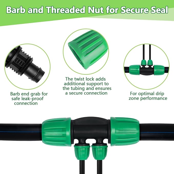 10 Pack 1/2 Inch To 1/4 Inch Drip Irrigation Fittings (1/2" ID x 0.65" OD), Drip Line Irrigation Locked Barbed 1/2" To 1/4" Adapter 1/2 Inch To 1/4 Inch Reducer Tee