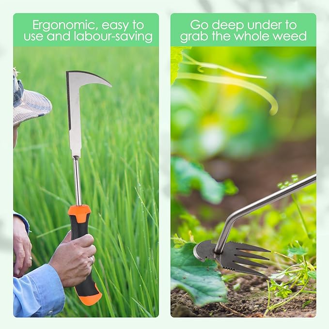 Weed Puller Tool, Set of 3, Rubber Handle Weed Remover Tool, Manual Weeder,L-Shaped Weeding Tool, Thickened Stainless Steel Crack Weeder,Planting and Weeding for Garden, Patio, Backyard Farm