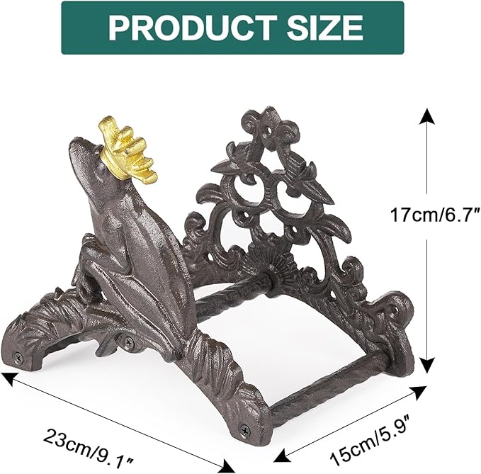 Sungmor Heavy Duty Cast Iron Garden Hose Holder | Water Hose Hanger Wall Mounted | Decorative Indoor Outdoor Hose Rack Reel | 50FT 75FT 100FT Water Hose Bulter Storage | Lovely Frog Metal Hose Stand