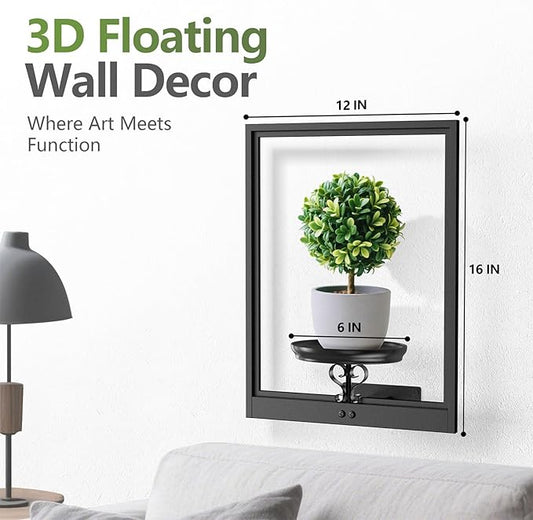 VEILS Wall Planters for Indoor Plants, 3D Floating Wall Mounted Shelf for Home Decor, Black Frame Plant Holder Stand, Modern Housewarming Gift Set for Living Room, Bedroom, Bathroom, Office, 3PCS