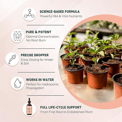 Root Growth Aid Drops - Rooting Hormone for Cuttings | Propagation Drops for Faster Roots & Less Shock | Works in Water, Soil, LECA | for Pothos, Monstera & All Houseplants (4 oz)