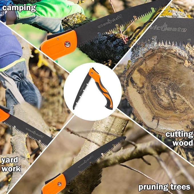 Vivicreate Folding Hand Pruning Camping Saw Survival Bushcraft Saw Tree Pruning Cutting Hand Limb Yard Work Folding Saw serrucho plegable sierra de poda herramientas de jardinería (12 Inch)