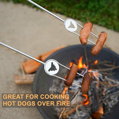 Heavy Duty Roasting Sticks for Hotdogs, Marshmallows and Smores, 32" Long Solid Stainless Steel Skewers for Campfire and Fire Pit, Dishwasher Safe