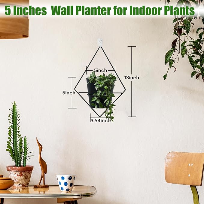 3 Sets Wall Planters for Indoor Plants Geometric Hanging Planters for Indoor Plants - Self-Watering Flower Pots with Black Metal Holder, Mounted Succulent Planter, 5" Black Plant Pot