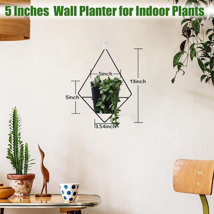 3 Sets Wall Planters for Indoor Plants Geometric Hanging Planters for Indoor Plants - Self-Watering Flower Pots with Black Metal Holder, Mounted Succulent Planter, 5" Black Plant Pot