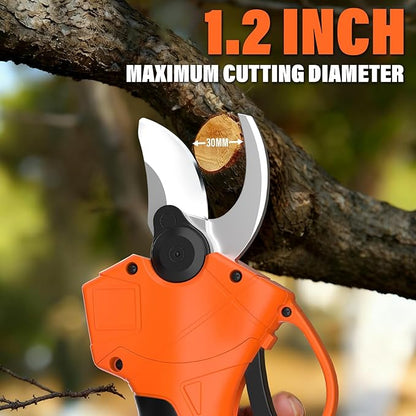 Maxlander 2-IN-1 Electric Pole Pruning Shears Cordless, 1.2" Cutting Diameter Brushless Tree Pruner, 2 x 3.0Ah Battery Powered Branch Cutter for Gardening, Tree Trimming,14Ft Reach, LCD Display