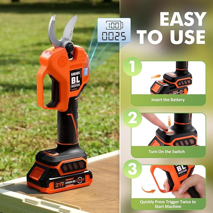 Electric Pruning Shears Cordless with 2 Batteries, [1.6'' Cutting Diameter] Professional Power Pruner, Garden Scissors for Tree Trimming Branch Cutter [SK5 Blades] [Brushless] [LCD Display]