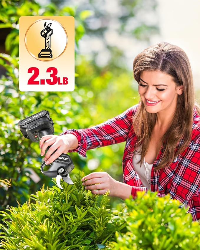 Upgraded Electric Pruning Shears, 1.6" Cutting Diameter Cordless Pruner with LCD Display, Brushless Motor, 2×2.0Ah Rechargeable Batteries & Extra Blade for Garden Trees and Branches