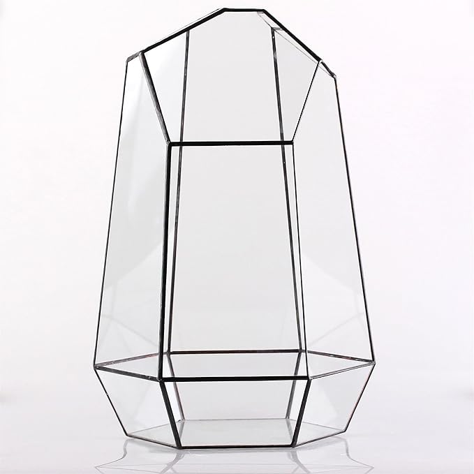 NCYP Large Geometric Terrarium - 16 Inches Tall Irregular Open Glass Terrarium Pot - Home Garden Tabletop Decoration Planter for Air Plants Succulents, Handmade (NO Plants, No Door)