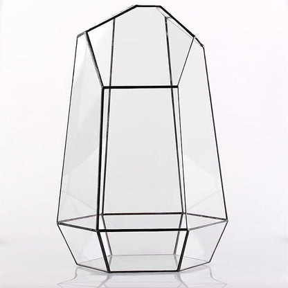 NCYP Large Geometric Terrarium - 16 Inches Tall Irregular Open Glass Terrarium Pot - Home Garden Tabletop Decoration Planter for Air Plants Succulents, Handmade (NO Plants, No Door)