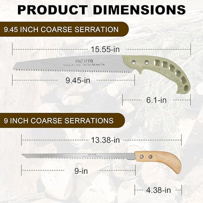 2-Pack Pruning Saw Set - 9.45" Heavy Duty Curved Blade & 9" Compact Hand Saw | SK5 Steel Blades for Tree Trimming, Wood Cutting, Camping & Gardening | Ergonomic Grip, Non-Slip