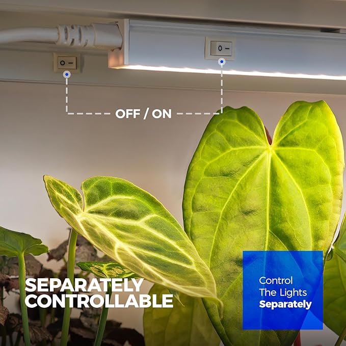 Barrina Grow Lights for Indoor Plants, Full Spectrum Sunlight, 1FT White Cover Plant Growing Lamp, LED Grow Light Bulbs, T5 Grow Light Strip, Plug and Play, Yellow, 4-Pack