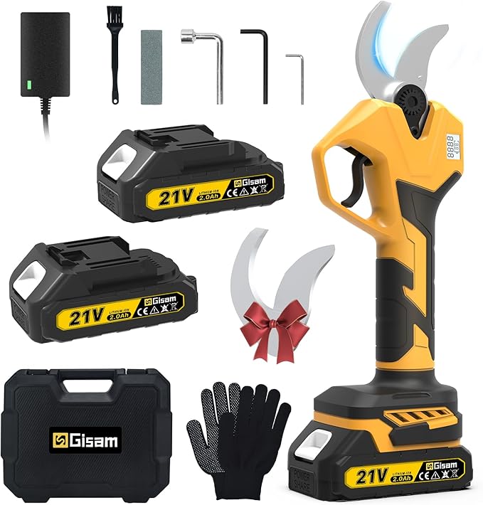 Electric Pruning Shears for Gardening, Battery Pruning Shears Max 2.4” Opening Diameter, Electric Pruner with LCD Display & 2 x 2000mAh Batteries for Branch, Fruit Plucking and Tree Trimming