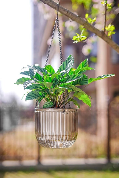 Melphoe 2 Pack Self Watering Hanging Planters Indoor Flower Pots, 6.5 Inch Outdoor Hanging Plant Pot Basket, Plant Hanger with 3Hooks Drainage Holes for Garden Home (Gray)