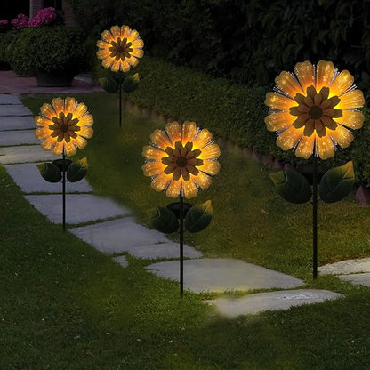 Solar Garden Stake Solar Flower with Fiber Lights Metal Flower Decorative Outdoor Lights Waterproof for Pathway Yard Lawn,Garden Gifts for Women,Mom,Grandma