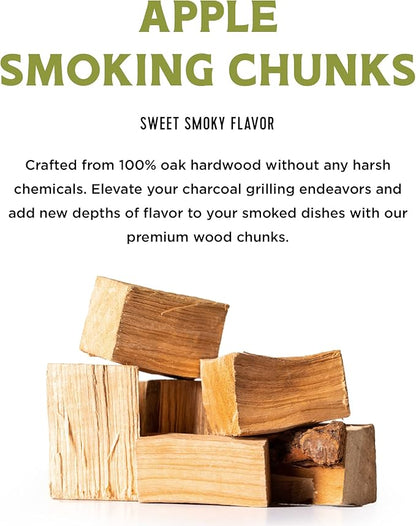 Fire & Flavor Apple Wood Chunks for Smoking and Grilling - All-Natural, Long-Lasting with a Mildly Sweet Flavor - Large Chunk Wood Chips for Smokers,Green 4 Pounds