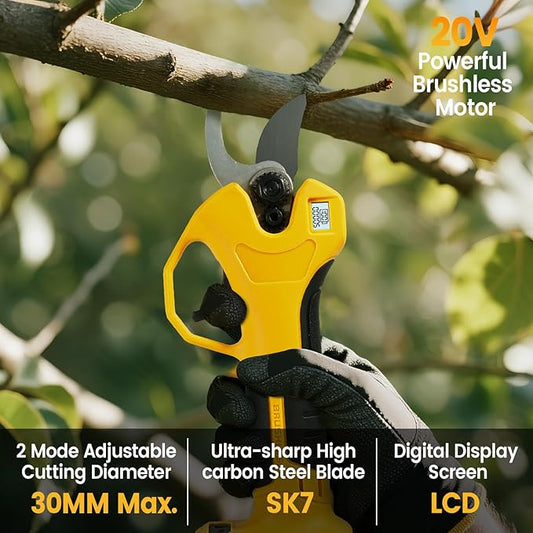 Brushless Electric Pruning Shears Compatible with DeWalt 20V Battery, Cordless Power Pruners for Gardening with LCD Display, 2 Adjustable Cutting, 1.2“ Electric Scissors for Tree Trimming (NO Battery)