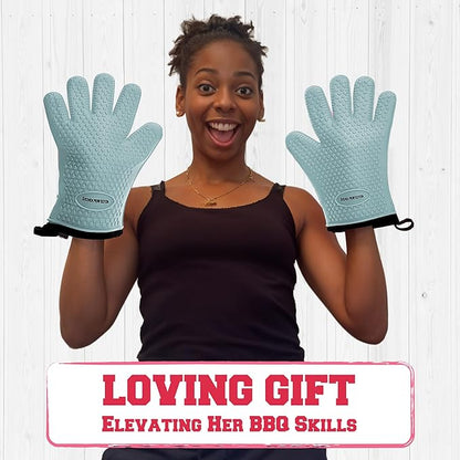 KITCHEN PERFECTION Silicone Smoker Oven Gloves For Women -Extreme Heat Resistant BBQ Gloves -Handle Hot Food Right on Your Smoker Grill Fryer|Waterproof Oven Mitts Grill Gloves |Superior Set+3 Bonuses