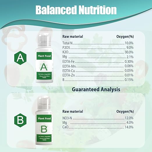 Hydroponics Nutrients for Aerogarden(800ml in Total), Plant Food A & B Hydroponics Supplies, Indoor Plant Fertilizer for Hydroponics Growing System, Hydroponic Solution for Vegetables Thrive