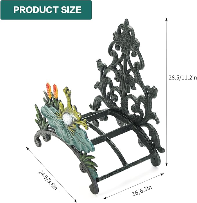 Sungmor Cast Iron Heavy Duty Garden Hose Holder - Decorative Hand-Painted Frog Wall Mounted Water Hose Hanger - Wall Decoration Hanging Hose Rack - Hose Reel Storage Butler - Metal Hose Stand