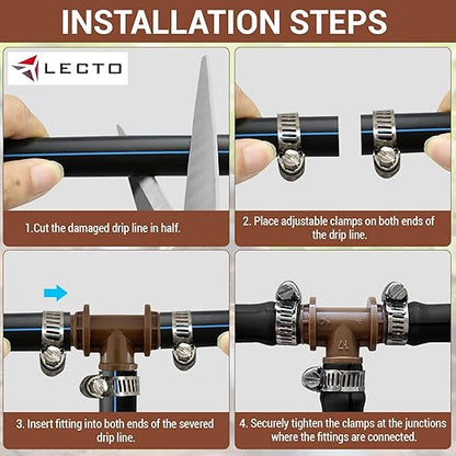 LECTO Universal 5/8", 1/2", .700" Drip Line Repair Kit – Tee, 1