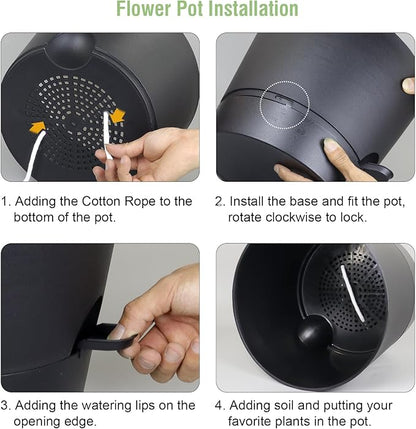 12 inch Large Self Watering Pots for Indoor Outdoor Plants, Flower Plant Pots with Mesh Drainage Holes for Garden House Plants, Plastic Planters with Reservoir for Home Decor, Black