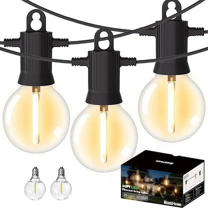 Outdoor String Lights 50ft,Led Patio Globe Lights with 27pcs Plastic Bulbs,Waterproof,Shatterproof,G40 Outdoor String Lights,34 Connectable Hanging for Backyard, Bistro, Porch, Deck, Balcony,Tent